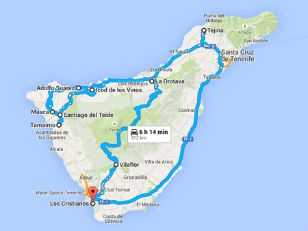 Coach tours Teide Masca map